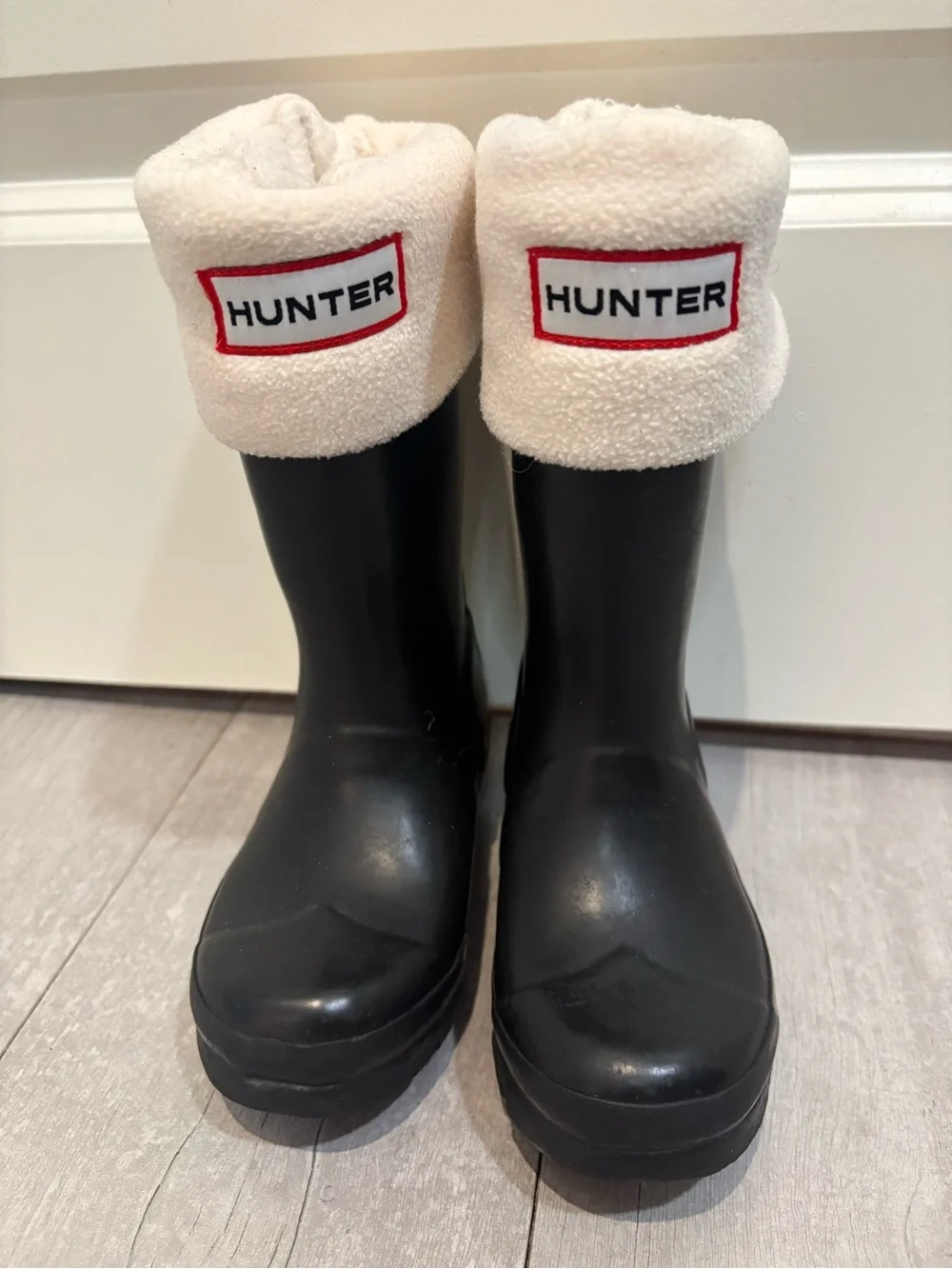 Hunter Black Rain Boots with Cream Sherpa Insert and Logo